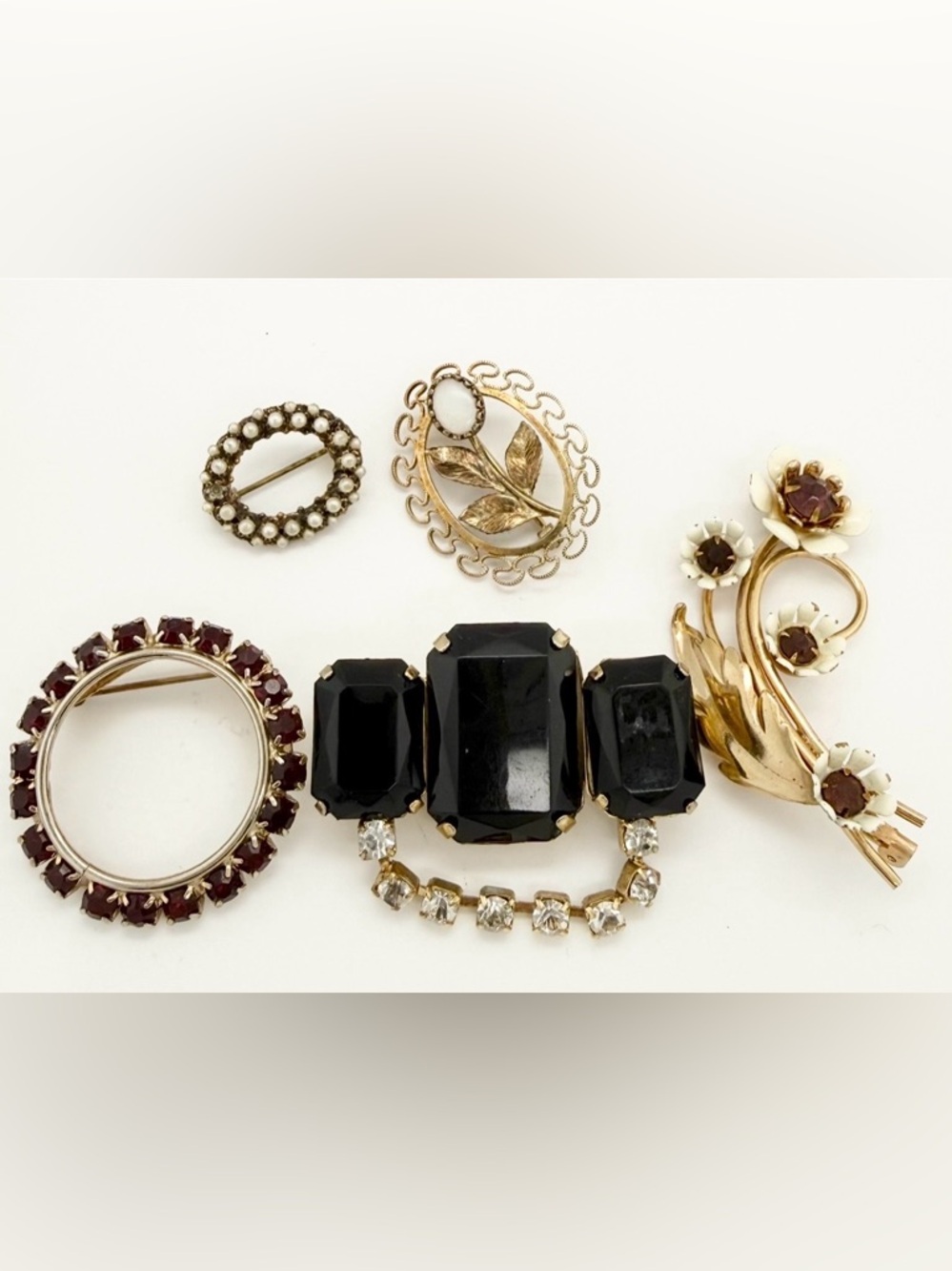 Vintage Estate lot Brooch Scarf Pin Opal Pearl Czech Glass Garnet Gold Filled